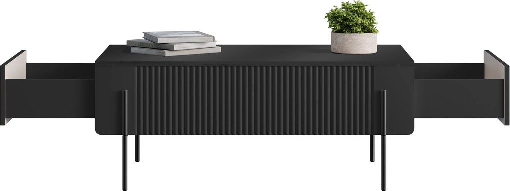 Stolik kawowy Malmi 100 cm z szufladami - czarny mat / czarne nóżki