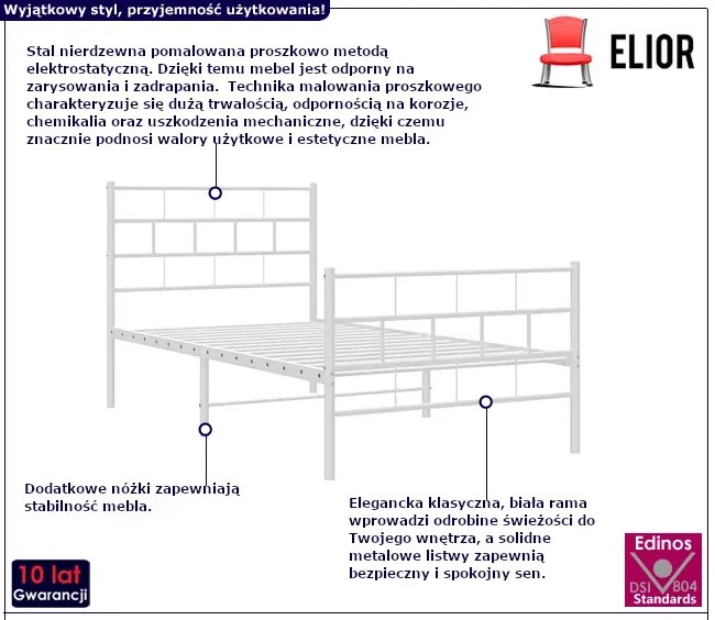 Łóżko białe metalowe 100x200 - Aretuza
