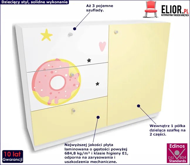 Dziecięca komoda z kolorowym nadrukiem Lili 5X - 3 kolory
