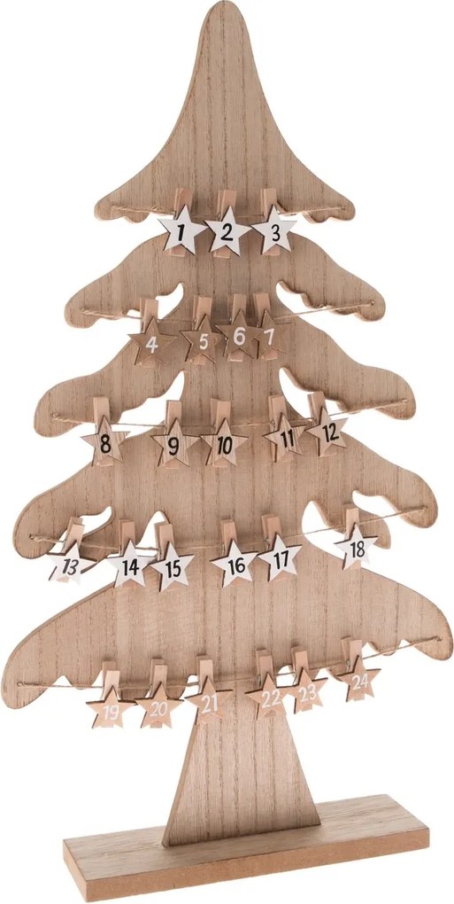 Drewniany kalendarz adwentowy Choinka brązowy, 26,5 x 47,2 cm