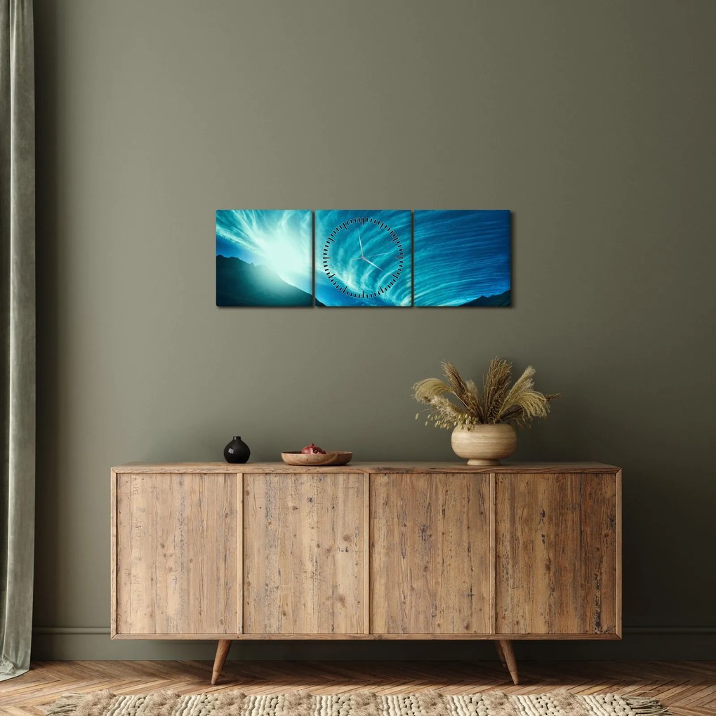 Obraz - Fala z chmur (z zegarem) (90x30 cm)