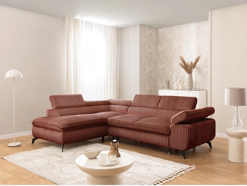 Sztruksowy narożnik w kolorze terakoty (lewostronny/w kształcie litery L) Marbeya – Ropez