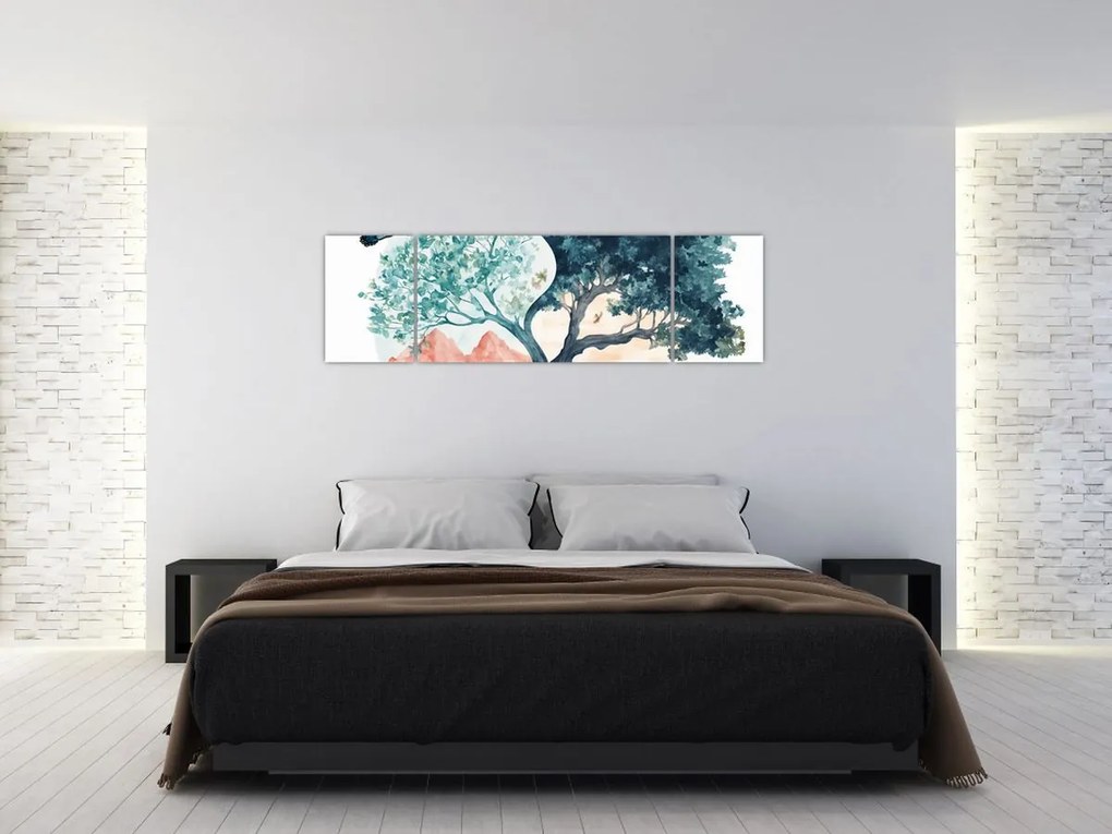 Obraz – Akwarelowe drzewo pełne życia (170x50 cm)