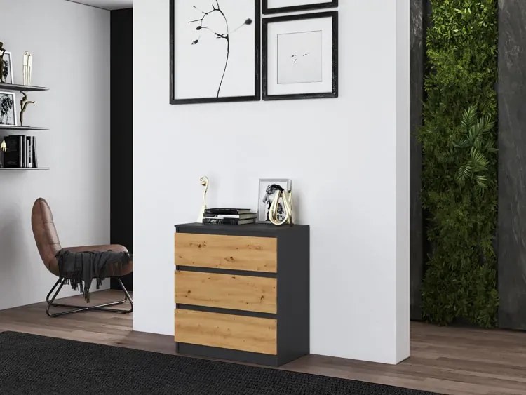 Niska Komoda Loft Z Szufladami Antracyt + Dąb Artisan G1-G65