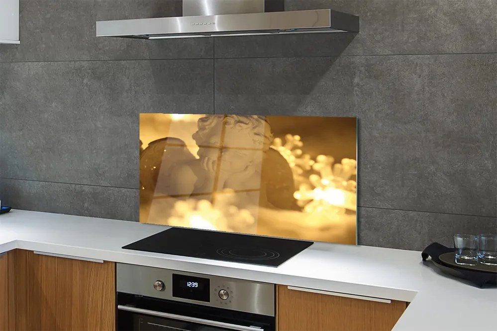 Panel szklany do Kuchni Śpiący Aniołek w Blasku Lampek