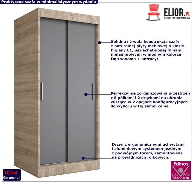 Szafa przesuwna dąb sonoma + antracyt - Erco 2X