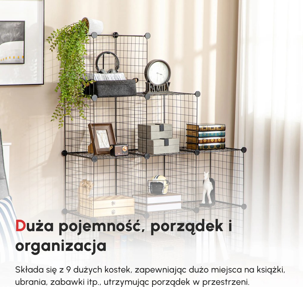 HOMCOM Półka na Buty Modułowa 9 Sześcianów Stal Czarny 35x35x35cm na Sześcian | Aosom PL