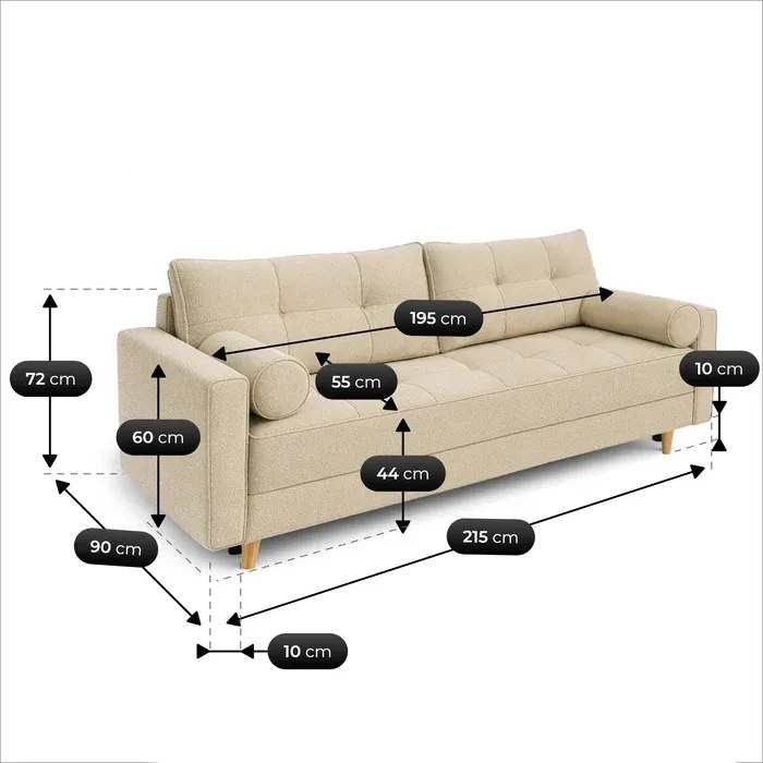 Sofa z Funkcją Spania LONAR Beżowa Boucle Japandi