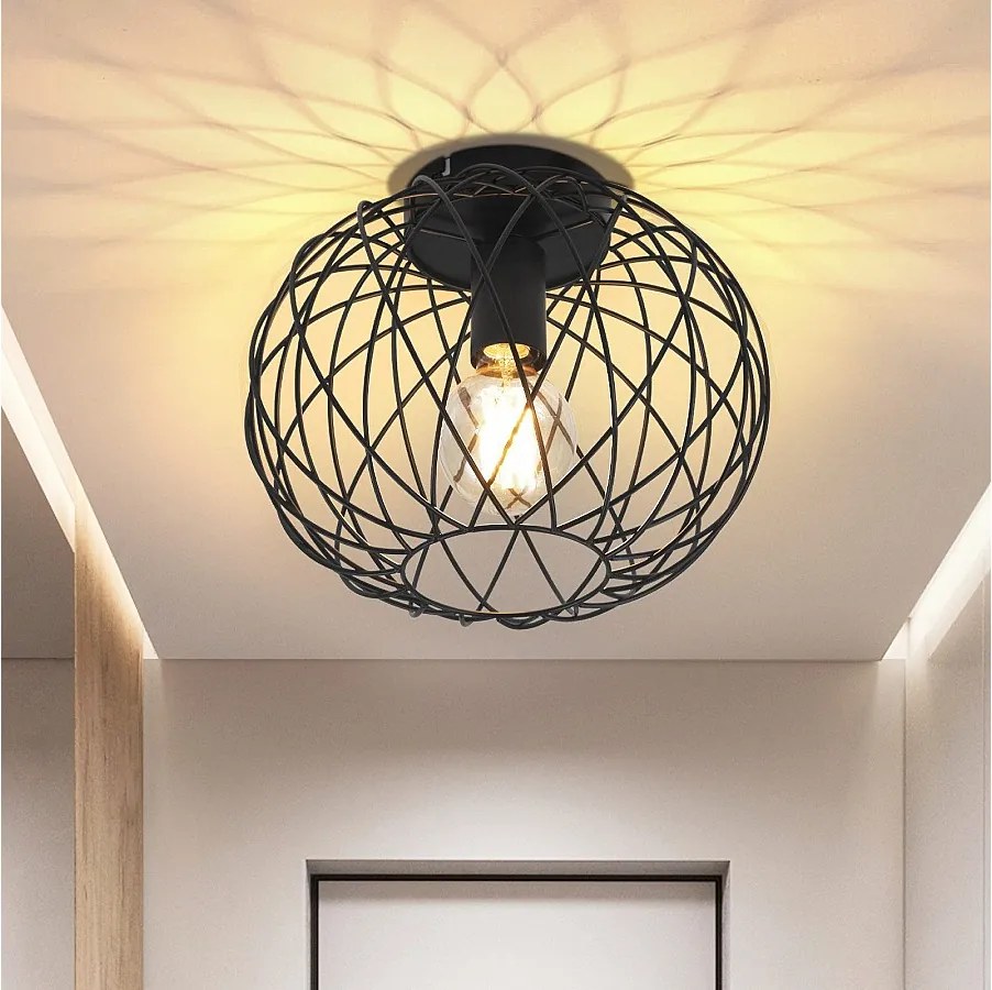 NETTLIFE Czarna lampa sufitowa do jadalni Lampa w klatce Siatka Vintage E27 Metalowy reflektor sufitowy