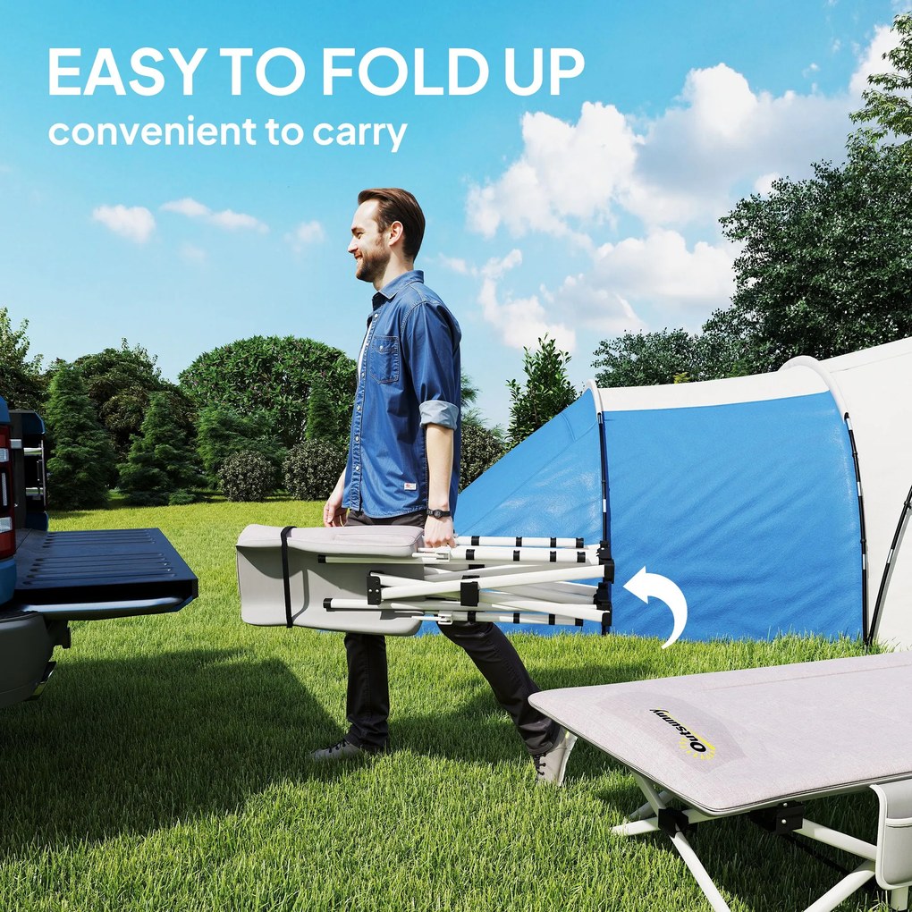 Outsunny Leżanka Polowa, Łóżko Kempingowe, składane, miękkie, do 200 kg, stal nierdzewna, 200x65x42cm, Szary