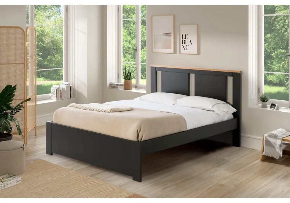 Ciemnoszare łóżko dwuosobowe ze stelażem 140x190 cm Enara – Marckeric