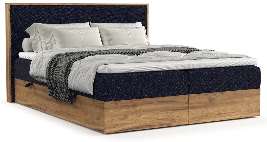 Ciemnoniebiesko-naturalne łóżko boxspring ze schowkiem 180x200 cm Asahi – Maison de Rêve