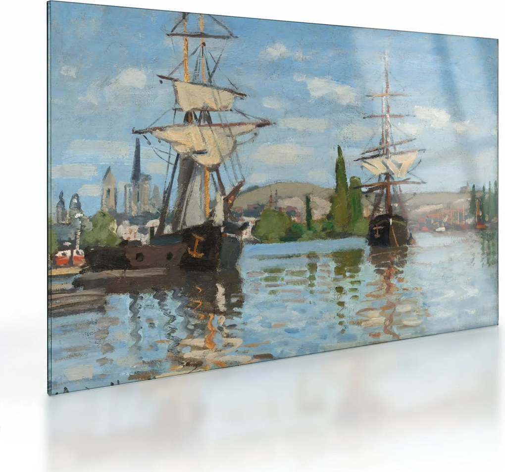 Obraz na szkle - Claude Monet, Ships Riding on the Seine at Rouen, reprodukcje (70x50 cm)