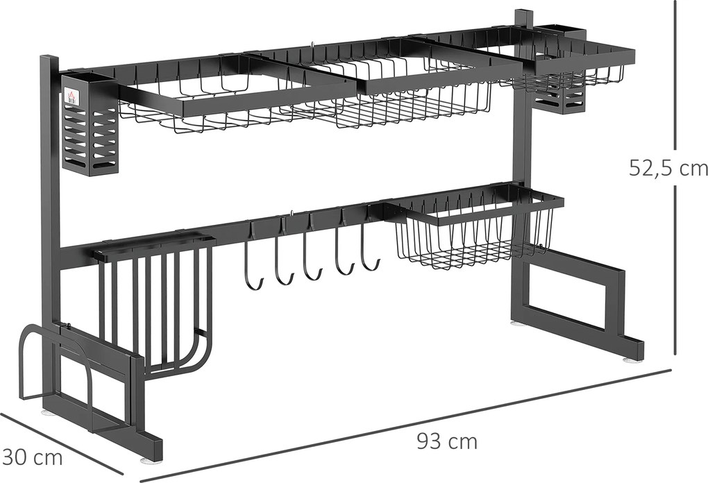 HOMCOM Suszarka do naczyń, Modułowy stojak na naczynia z metalu, do 23 kg, Czarny