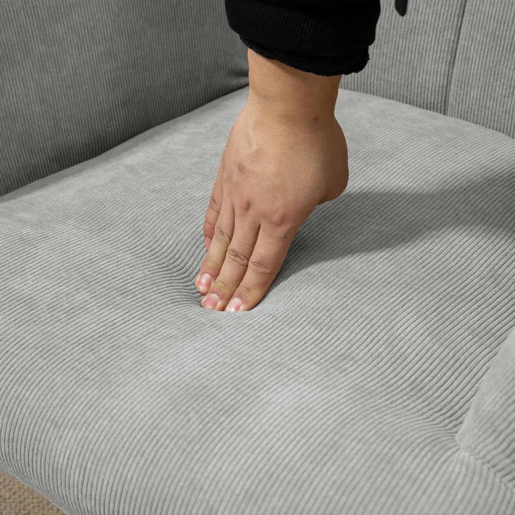 HOMCOM Fotel akcentowy w stylu skandynawskim, fotel z otomaną, zestaw, drewno bukowe, wykończenie corduroy, 72Dł. x 80Sz. x 101Wys. cm, Szary | Aosom PL