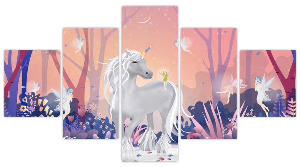 Obraz - Jednorożec w magicznym lesie (125x70 cm)