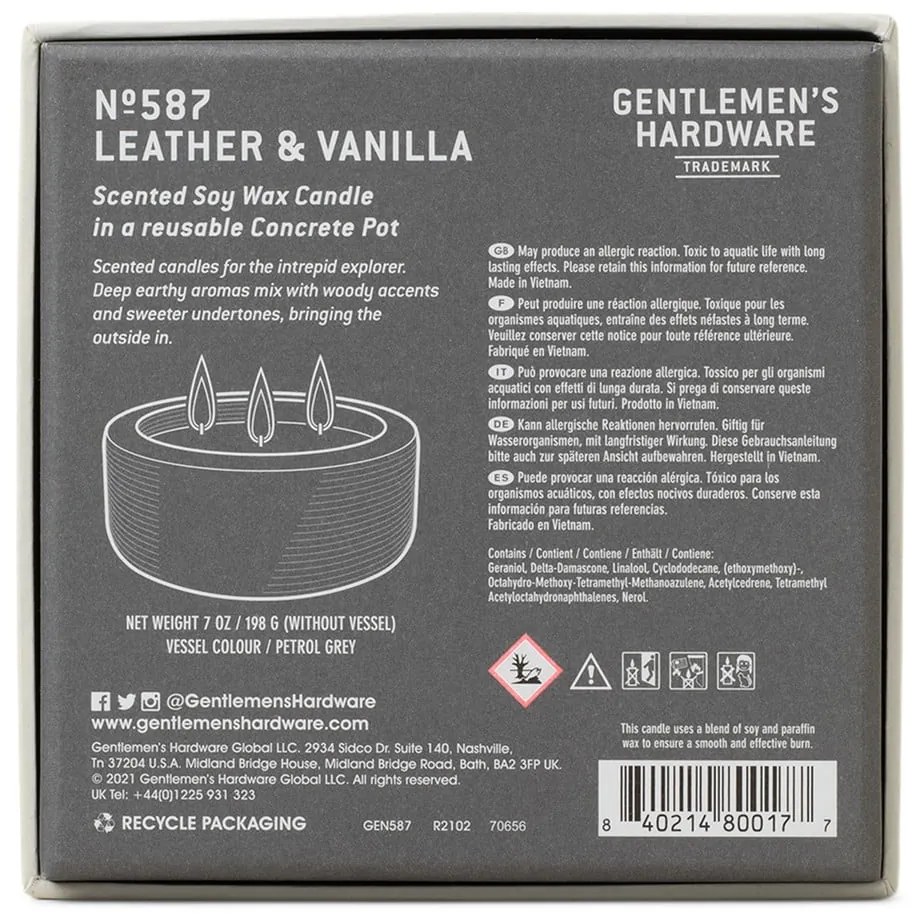 Zapachowa sojowa świeca czas palenia 40 h Leather &amp; Vanilla – Gentlemen's Hardware