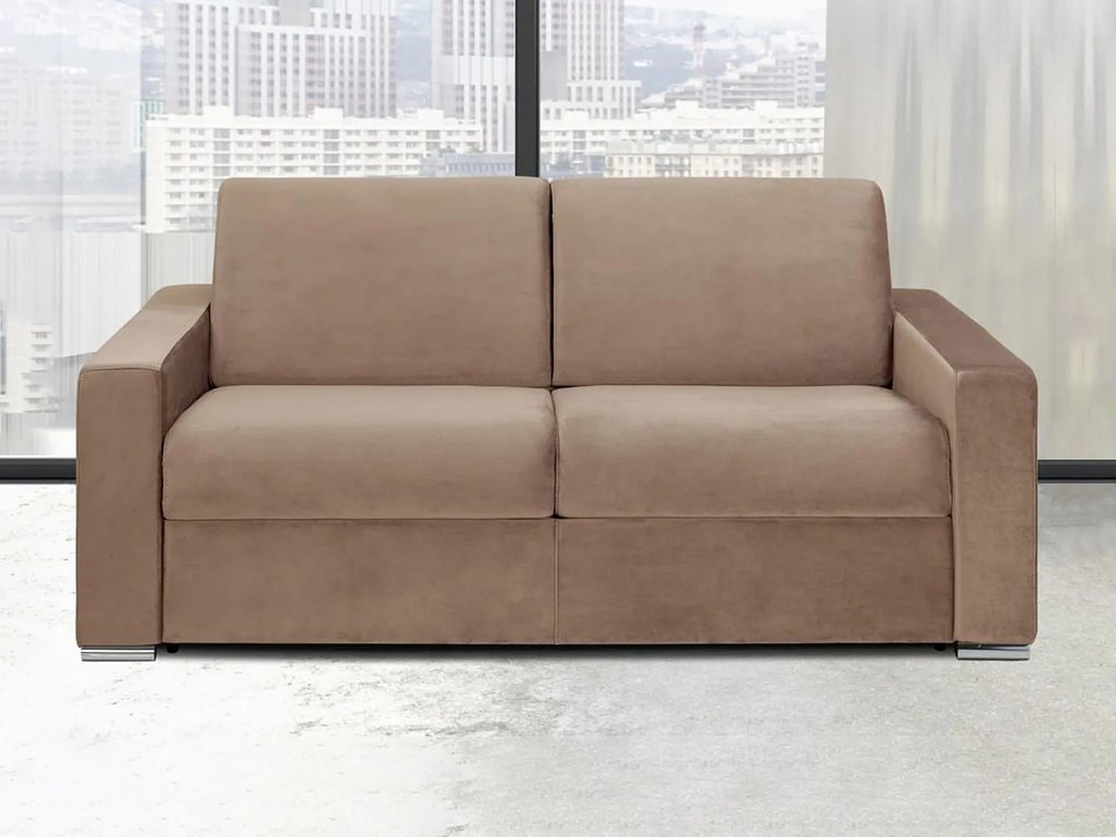 Kanapa 2-osobowa rozkładana z weluru CALITO - Kolor beżowy - Łóżko 120 cm - Materac 22 cm