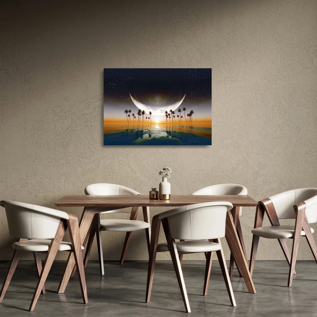 Obraz na szkle - Księżyc nad palmami (70x50 cm)