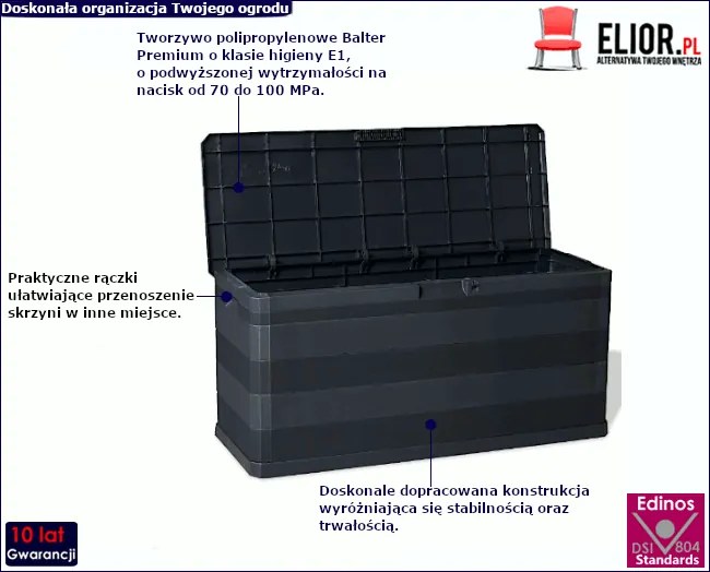 Prostokątna czarna skrzynia ogrodowa A7-D12