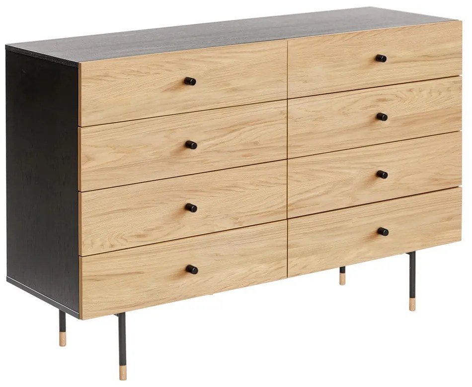 Czarno-naturalna niska komoda w dekorze dębu 130x87 cm Jugend – Woodman