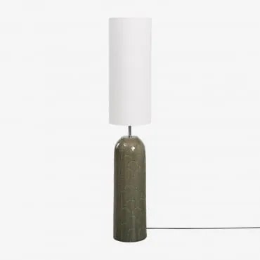 Lampa Podłogowa Z Ceramiki I Lnu Cinnamon Wojskowa Zieleń - Sklum