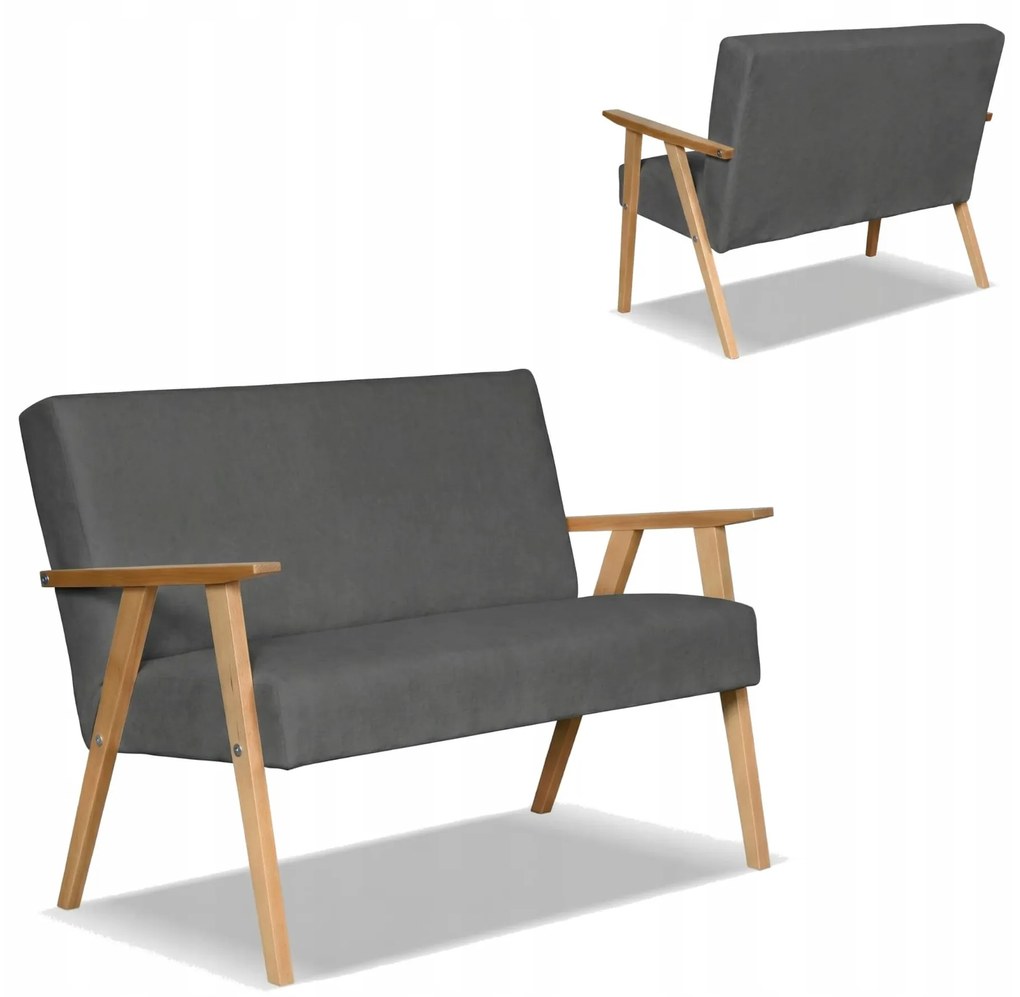 Sofa w stylu PRL retro vintage SOLER Family Meble szary welur Hunter