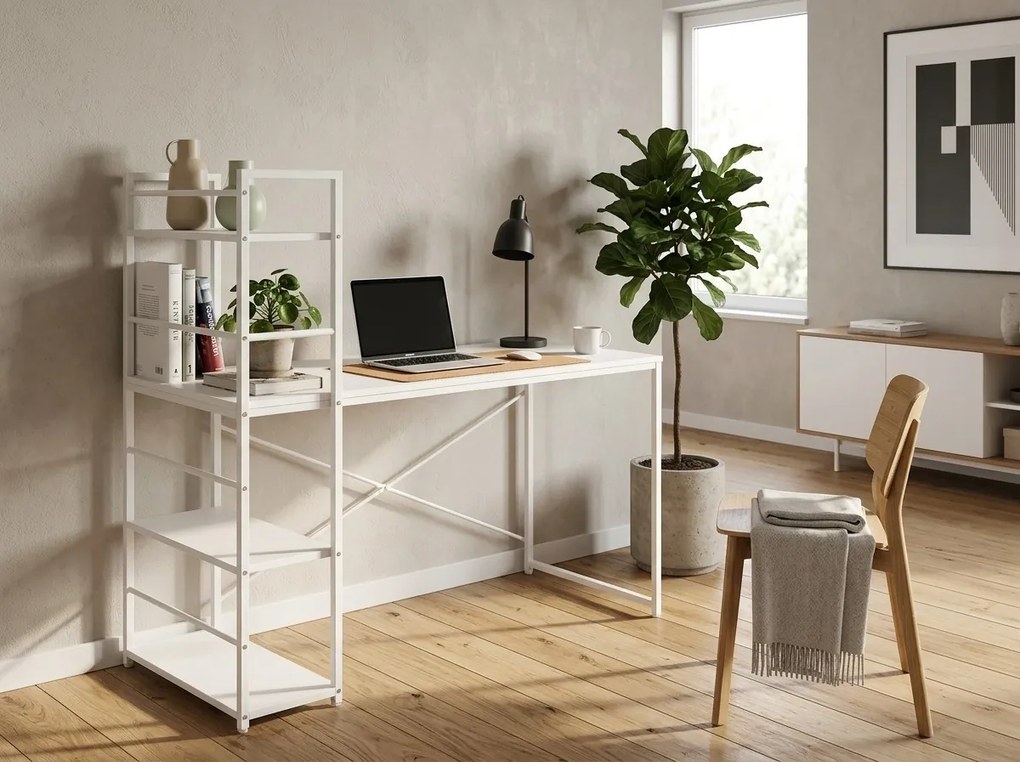 Biurko MAX 4.0 z regałem 120x44 cm, białe
