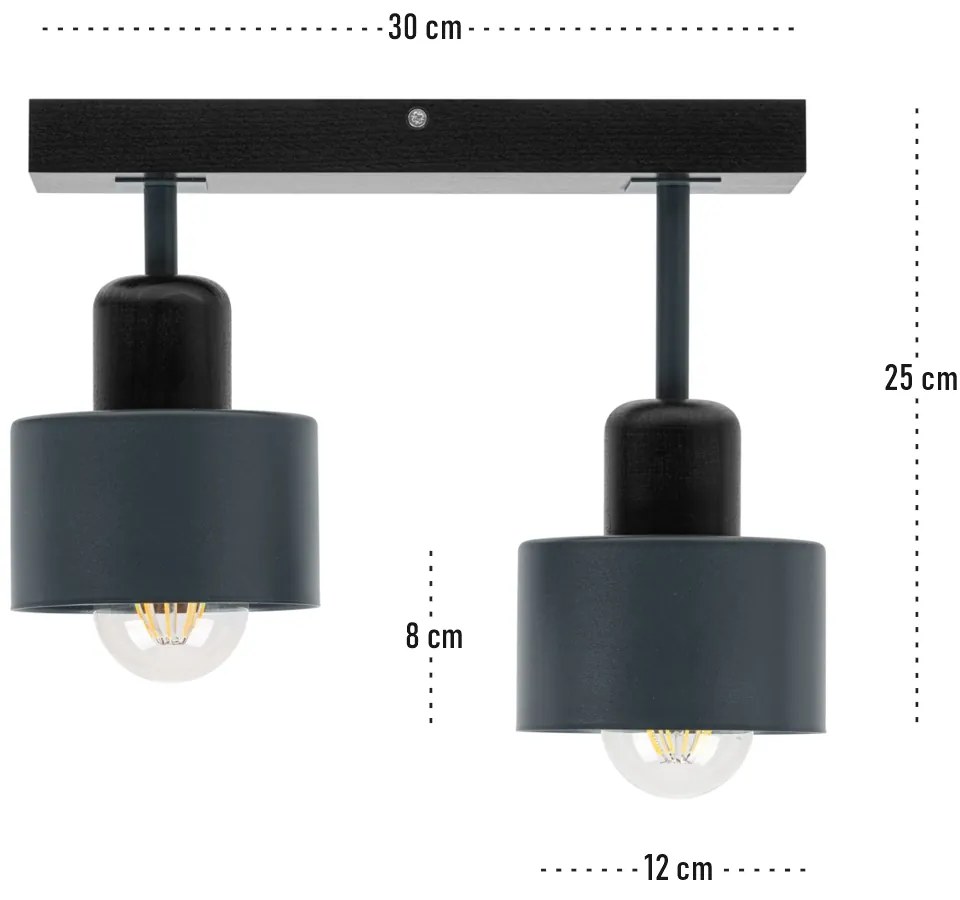 Antracytowo-czarna lampa sufitowa, dwupunktowy spot DAN30x7SC z drewna