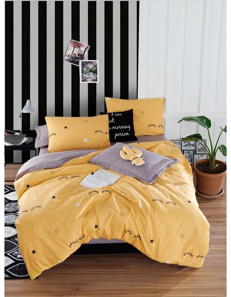 Żółto-szara pościel dwuosobowa 200x200 cm Dide – Mijolnir