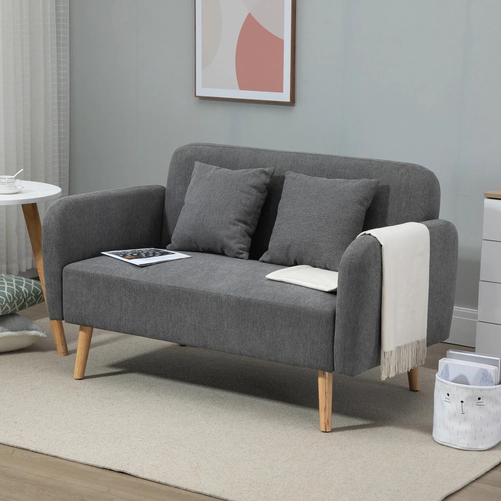 HOMCOM Nowoczesna sofa 2-osobowa z poduszkami, aksamitna kanapa szara 130x70x80 cm | Aosom PL