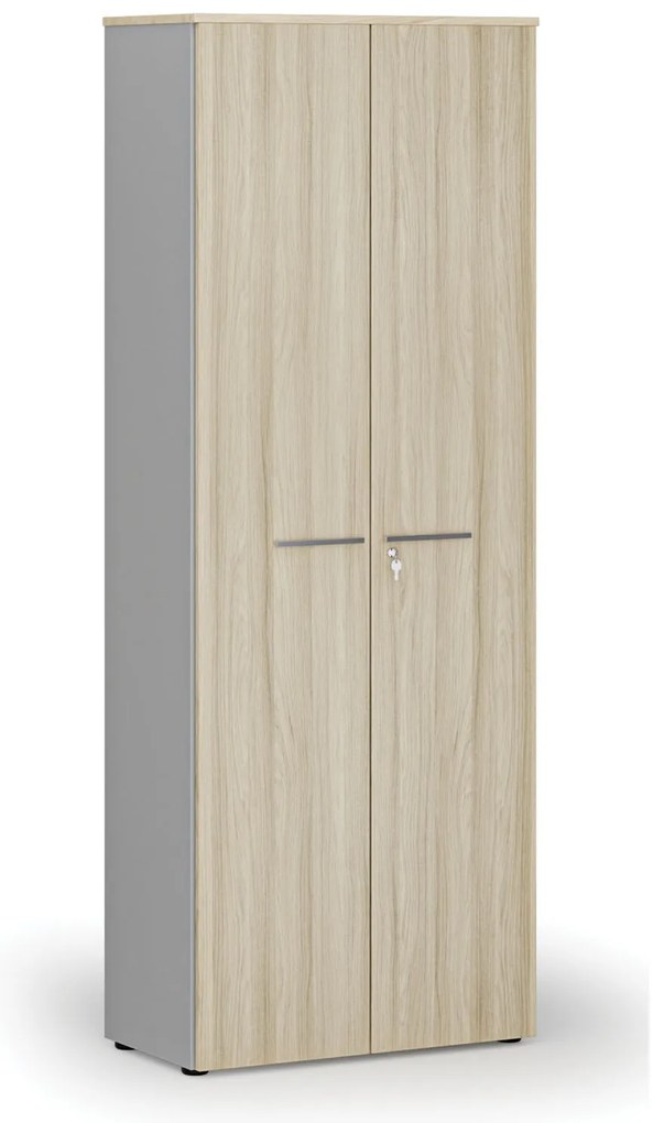 Szafa biurowa z drzwiami PRIMO GRAY, 800 x 420 x 2128 mm, szary/dąb naturalny