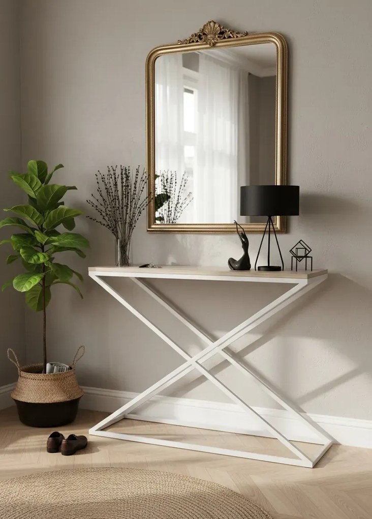 Wąska konsola w nowoczesnym stylu biały + czarny P4-F89