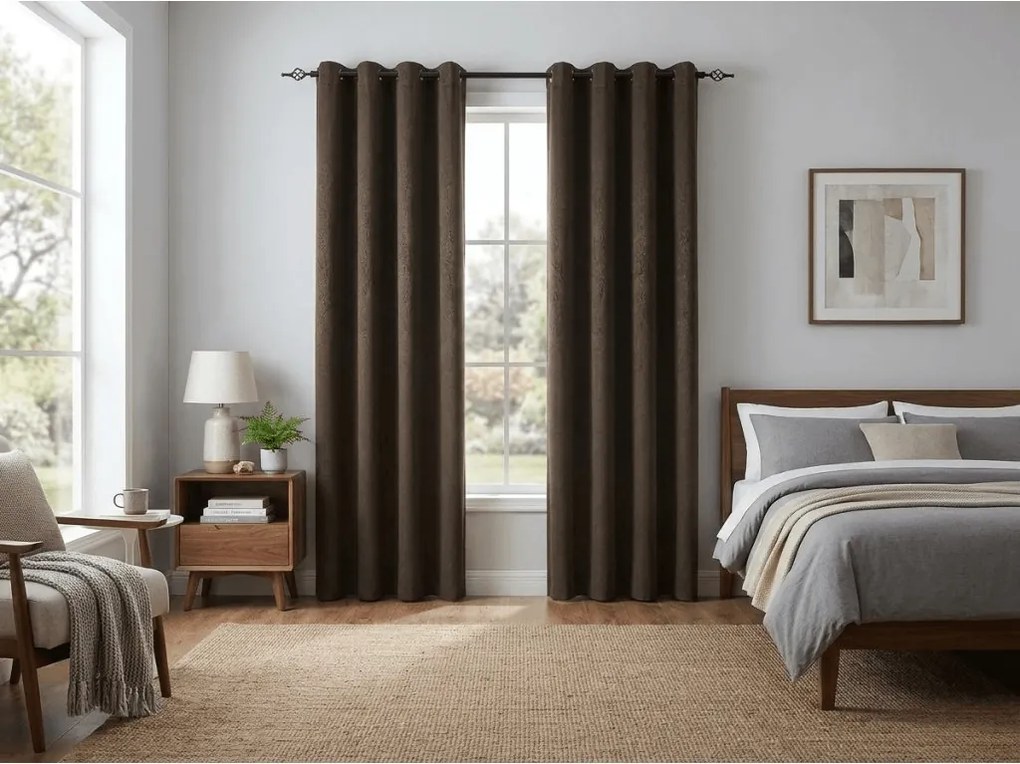 Zaciemniająca zasłona DUNES VELVET 140x250 cm, brązowa Zawieszanie: Metalowe pierścienie