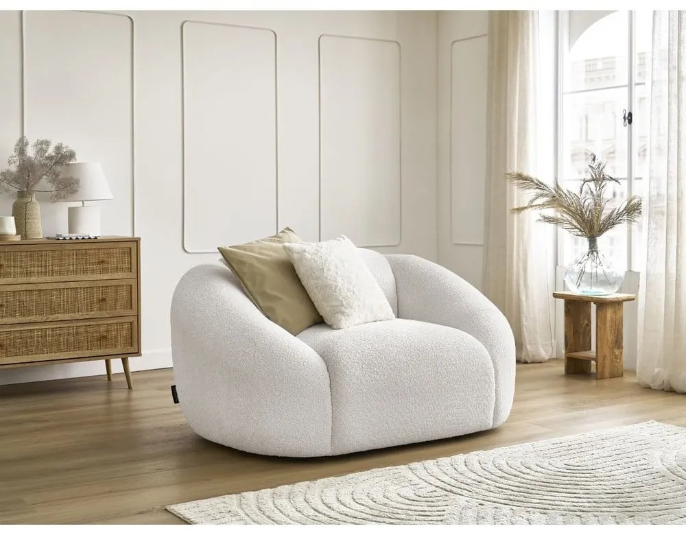 Biały fotel z materiału bouclé Tina – Bobochic Paris
