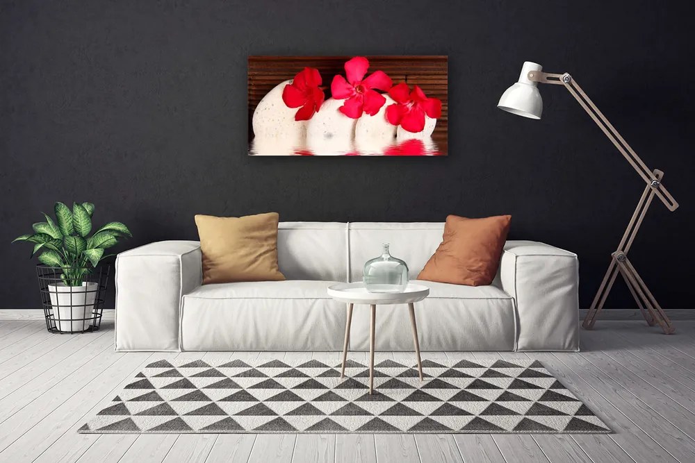 Zdjęcie na płótnie Kwiaty na Ciemnych Kamieniach