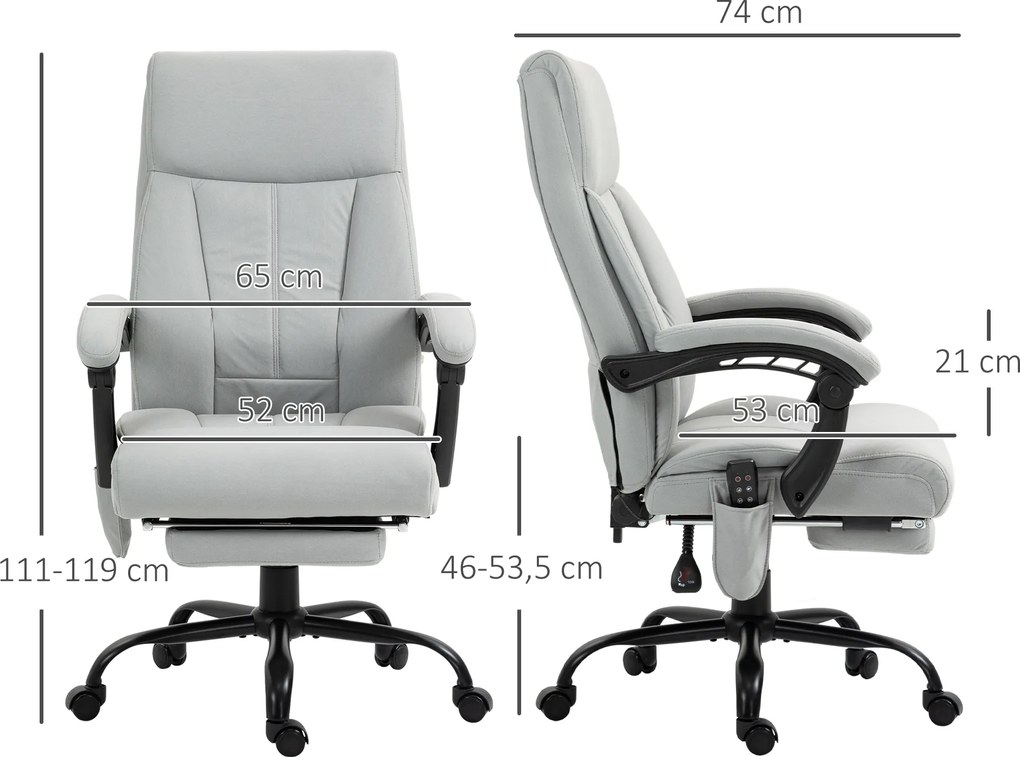 Vinsetto Fotel biurowy z masażem i ogrzewaniem podnóżek regulowany do 120 kg szary | Aosom PL