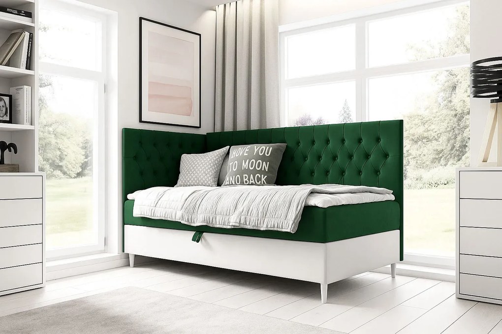 Ciemnozielone łóżko z pojemnikiem na pościel 3 rozmiary A2-N82
