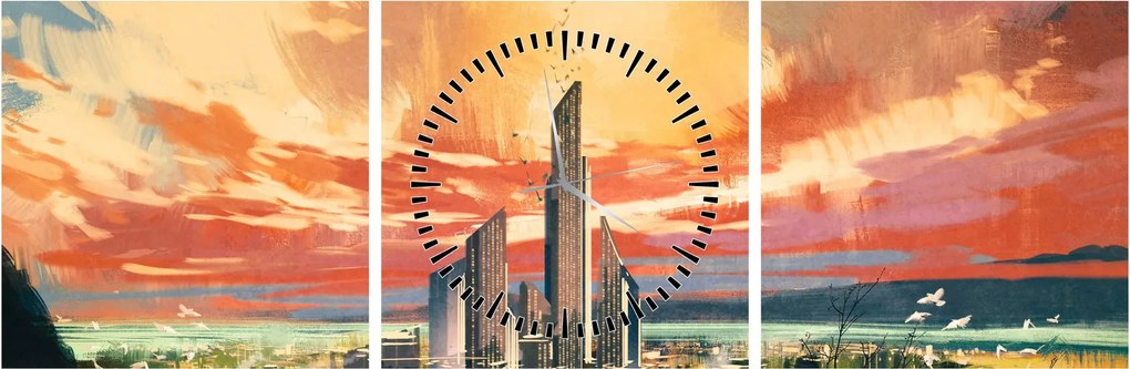 Obraz - Malowane miasto (z zegarem) (90x30 cm)