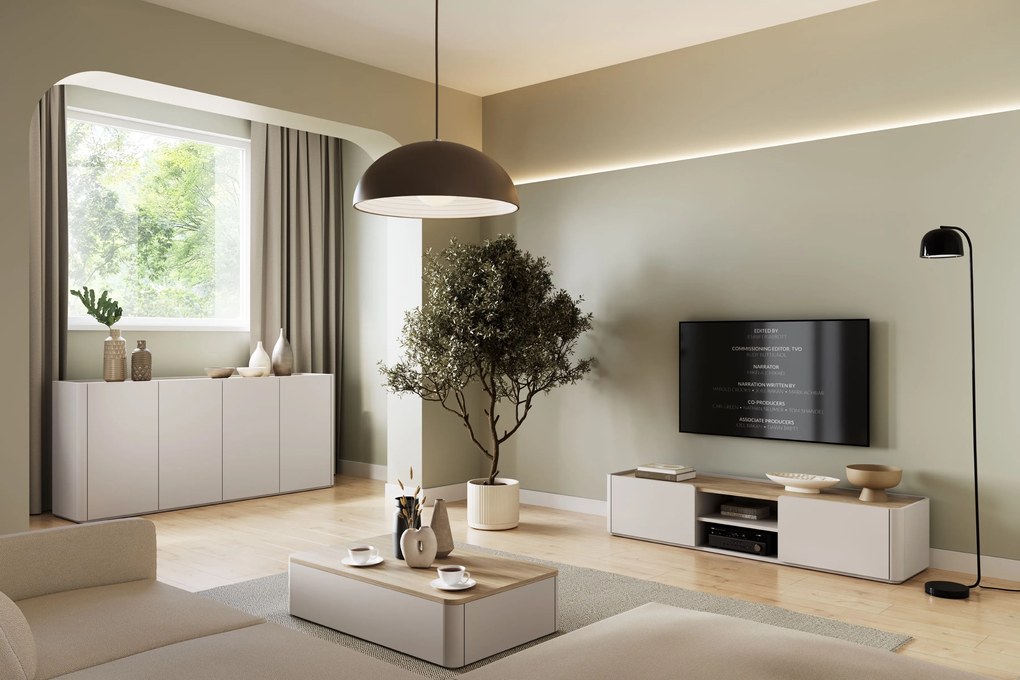 Szafka RTV Elivo 170 cm z szufladą - kaszmir / dąb olejowany