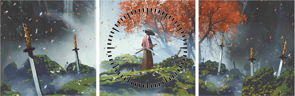 Obraz - Ilustracja przedstawiająca Ogród Mieczy (z zegarem) (90x30 cm)