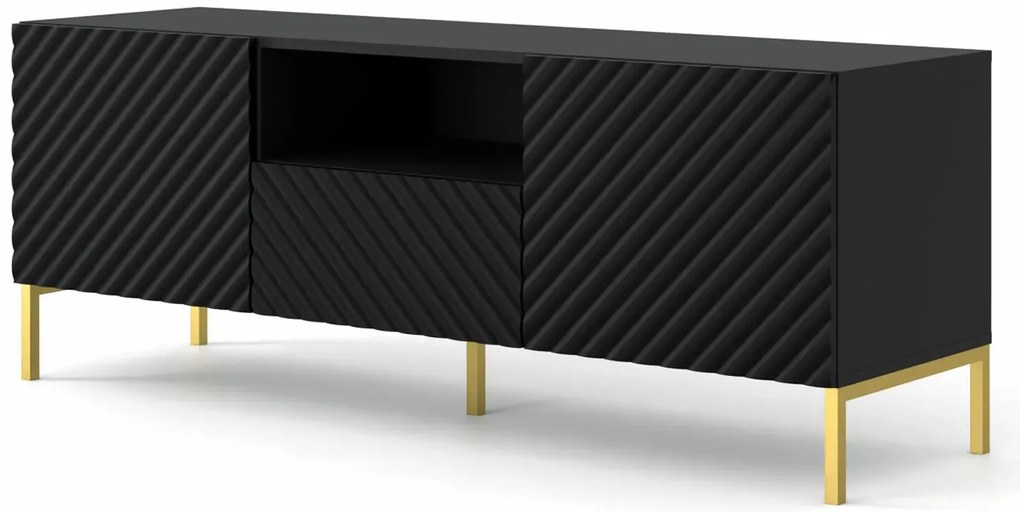 Szafka rtv w stylu glamour czarny mat + złote nóżki - Resa 5X