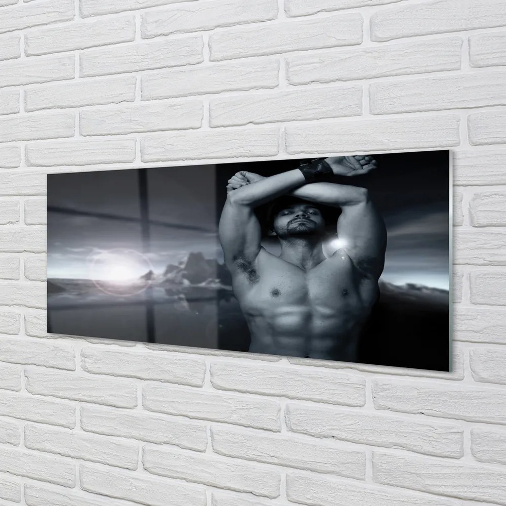 Panel szklany do Kuchni Mężczyzna na tle Gór