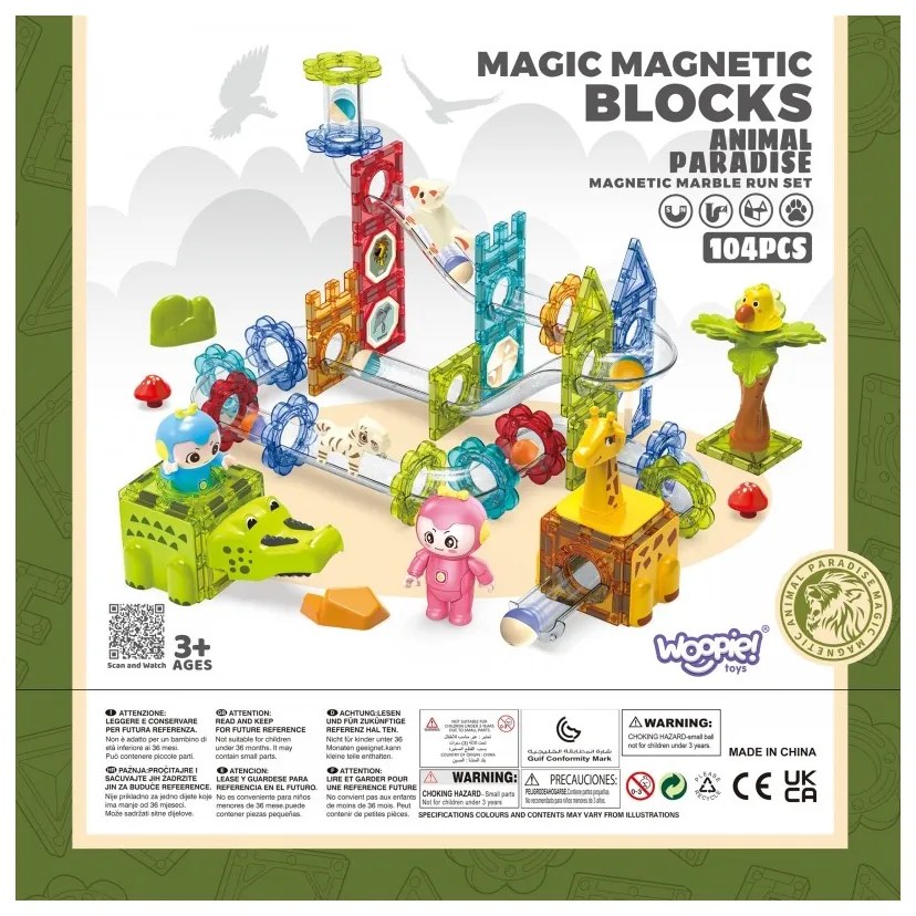 Woopie klocki magnetyczne tor kulkowy zwierzęcy raj 104 el.