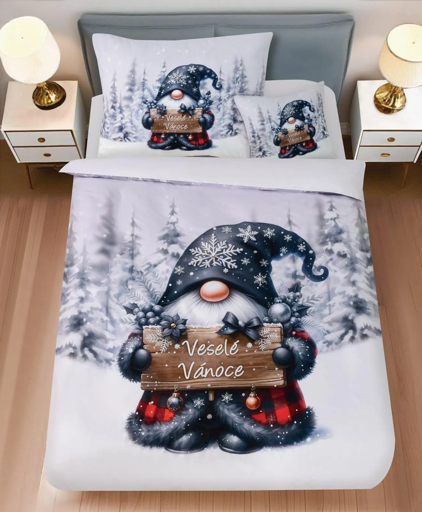 PrzytulneMieszkanie.pl PrzytulneMieszkanie.pl Pościel z mikrosatyny JOLLY GNOME biała + poszewka na poduszkę 45 x 45 cm gratis Rozmiar pościeli: 70 x 90 cm | 140 x 200 cm