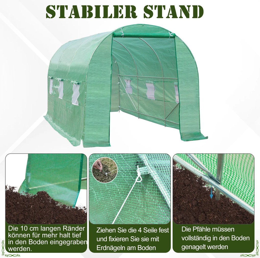 Outsunny Szklarnia foliowa tunel ogrodowy 4 5x2x2m ochrona roślin zielona trwała konstrukcja | Aosom PL