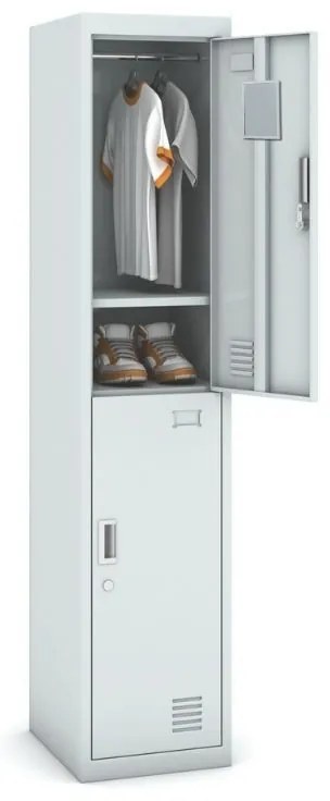 Szafka ubraniowa dwudrzwiowa 1+1 GRATIS, zamek cylindryczny, szara/szara