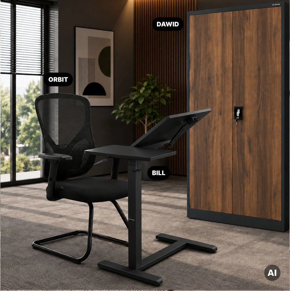 Stolik pod laptopa regulowany, mobilny, wielofunkcyjny, czarny: BILL