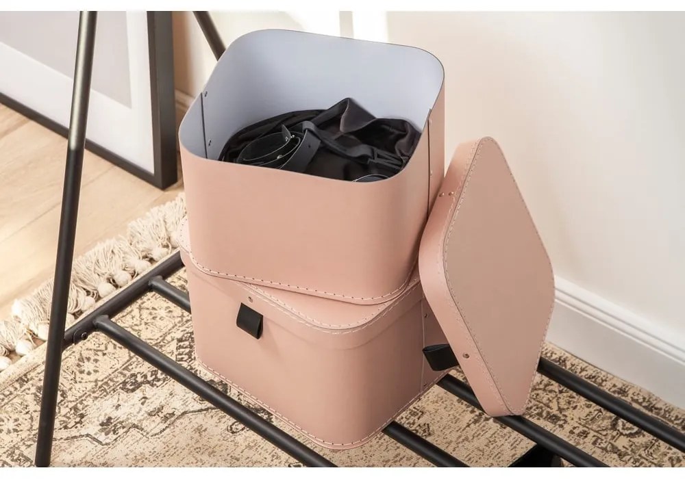 Różowe kartonowe pojemniki zestaw 2 szt. z pokrywką 28,5x28,5x19,5 cm Ludvig Paper Laminate – Bigso