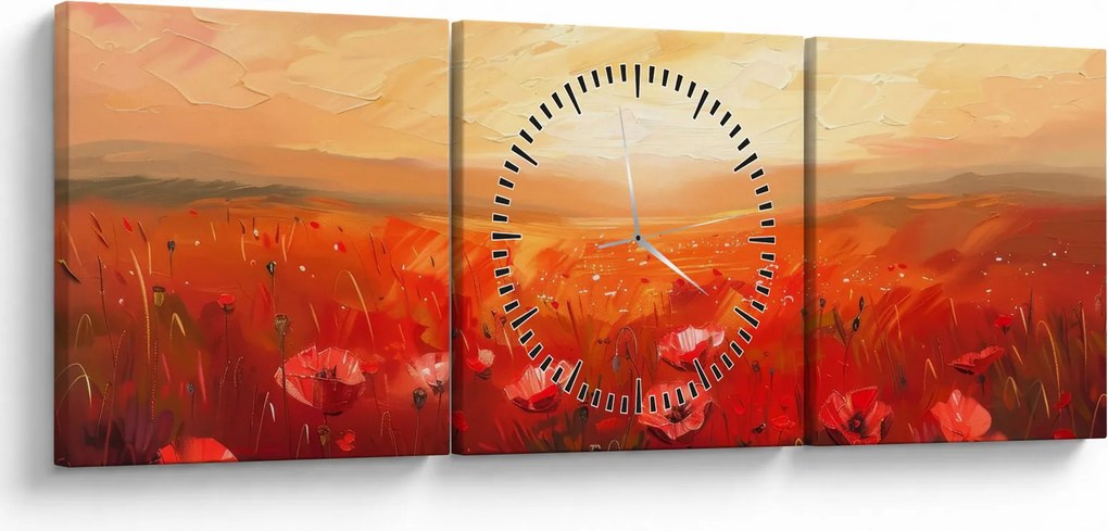 Obraz - Pole maków (z zegarem) (90x30 cm)